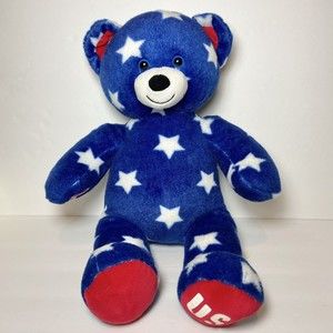 Build a Bear Stars and Stripes Stuffed Plush Blue Bear Stars USA Patriotic